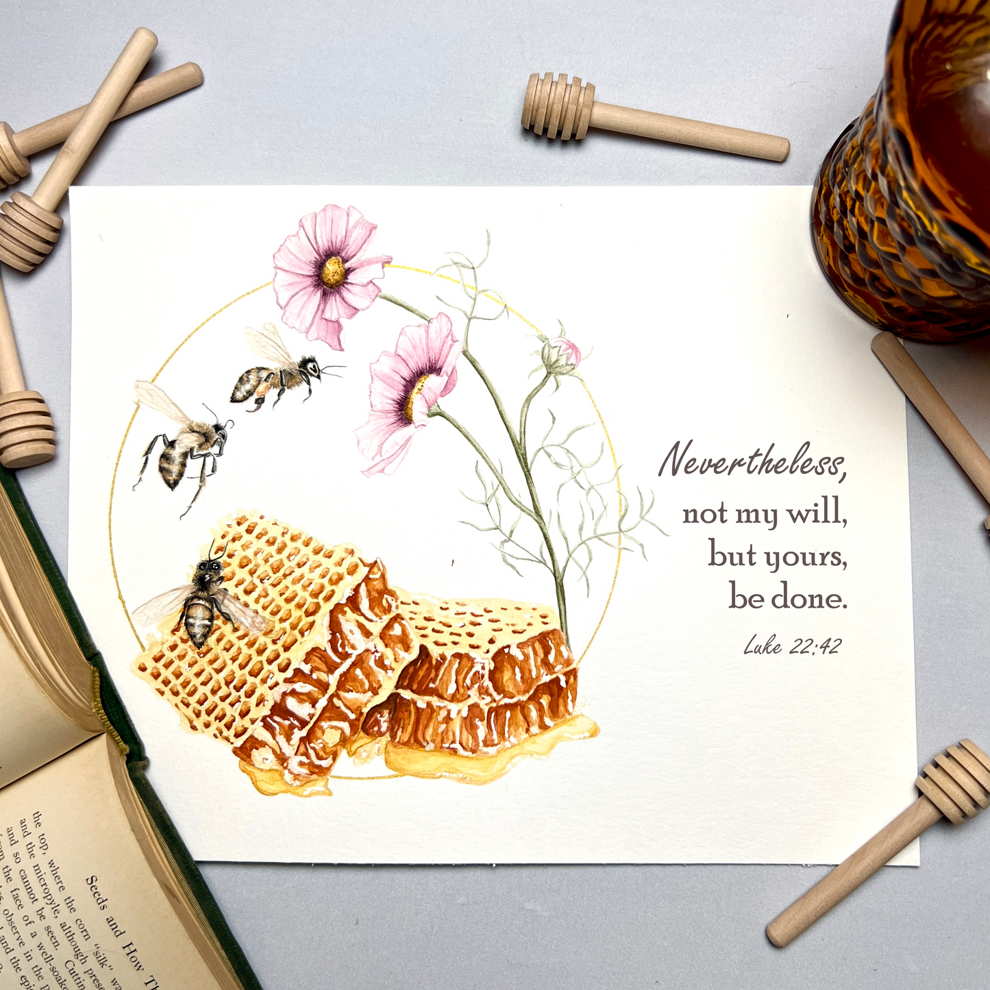 Honeybee Scripture Art Print - Luke 42:22