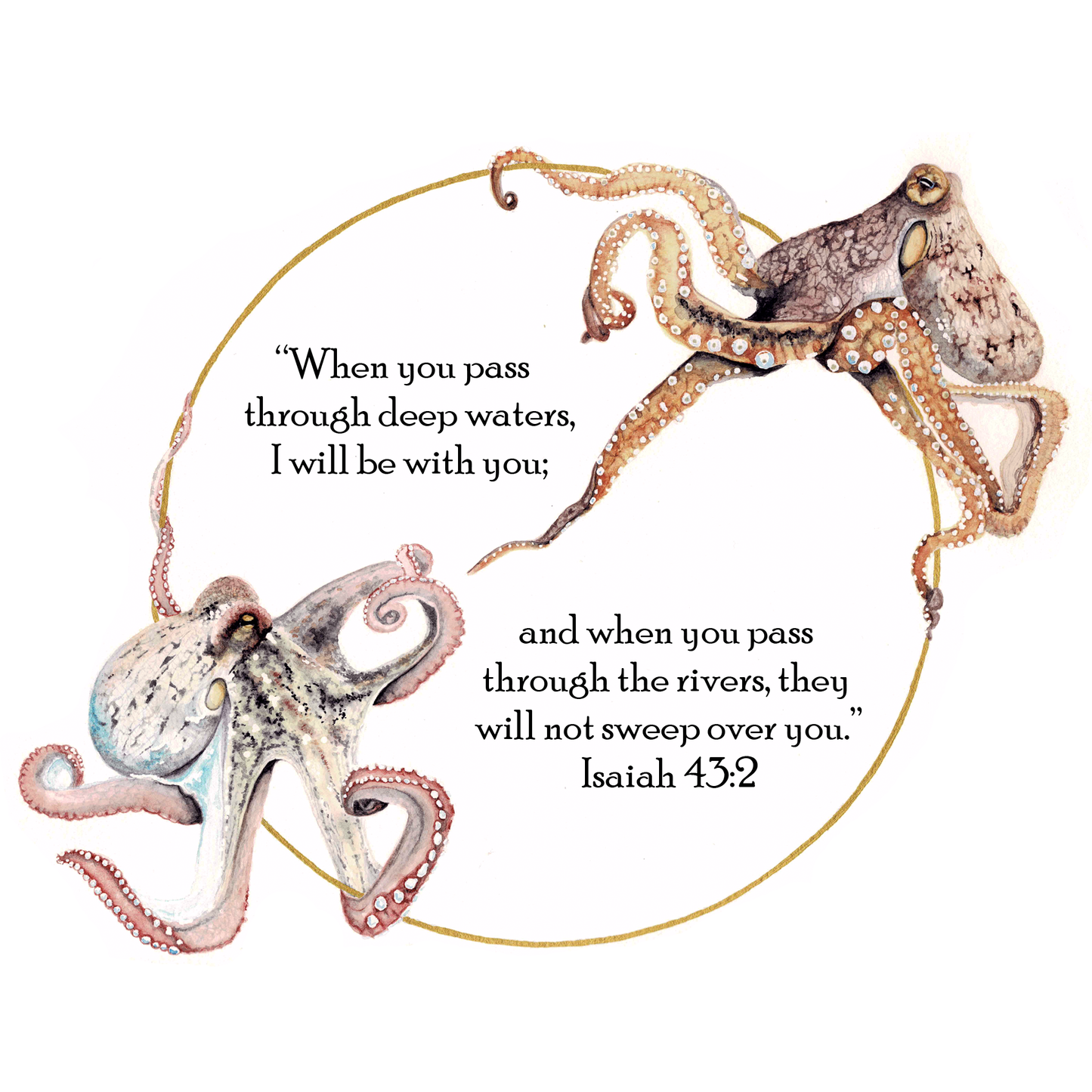 Octopus Scripture Art Print - Isaiah 43:2