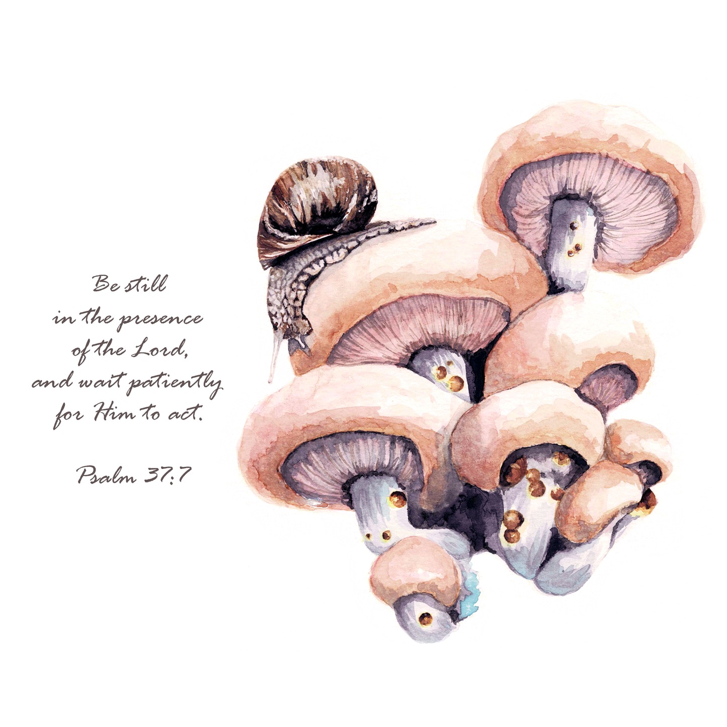 Snail and Mushroom Scripture Art Print - Psalm 37:7