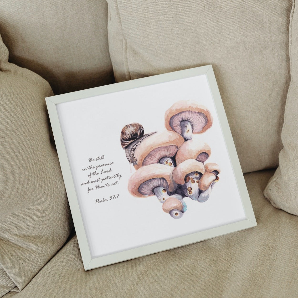 Snail and Mushroom Scripture Art Print - Psalm 37:7