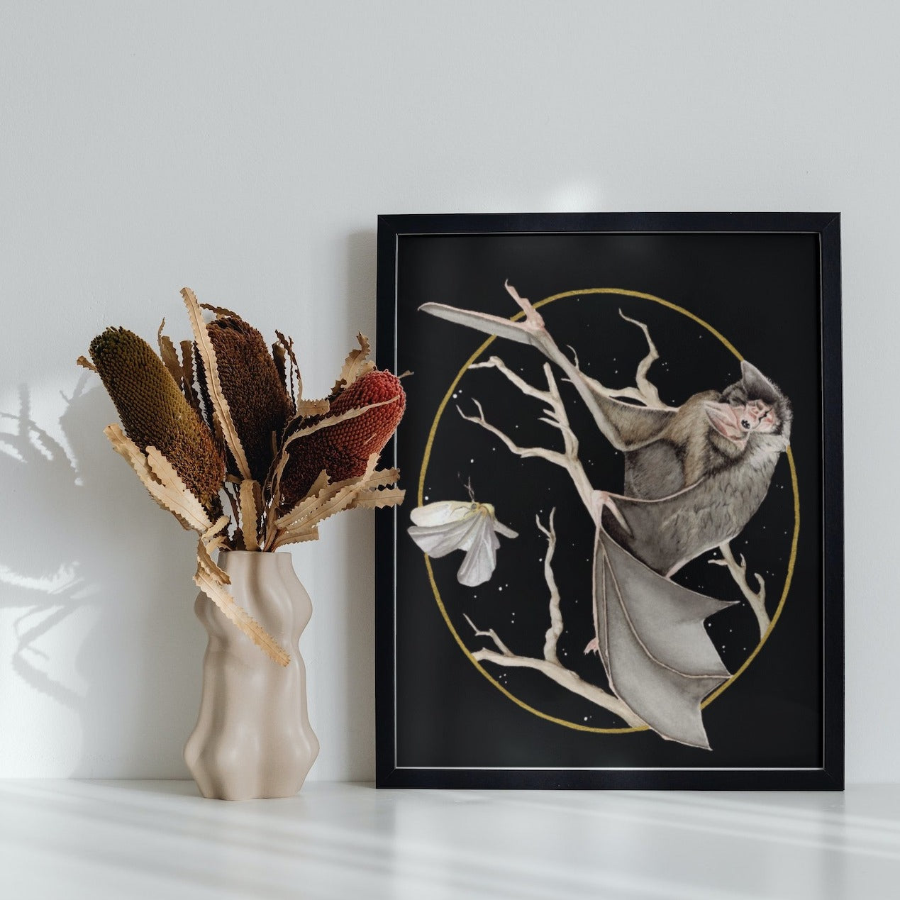Bat & Moth Art Print (Dark) - Nyx