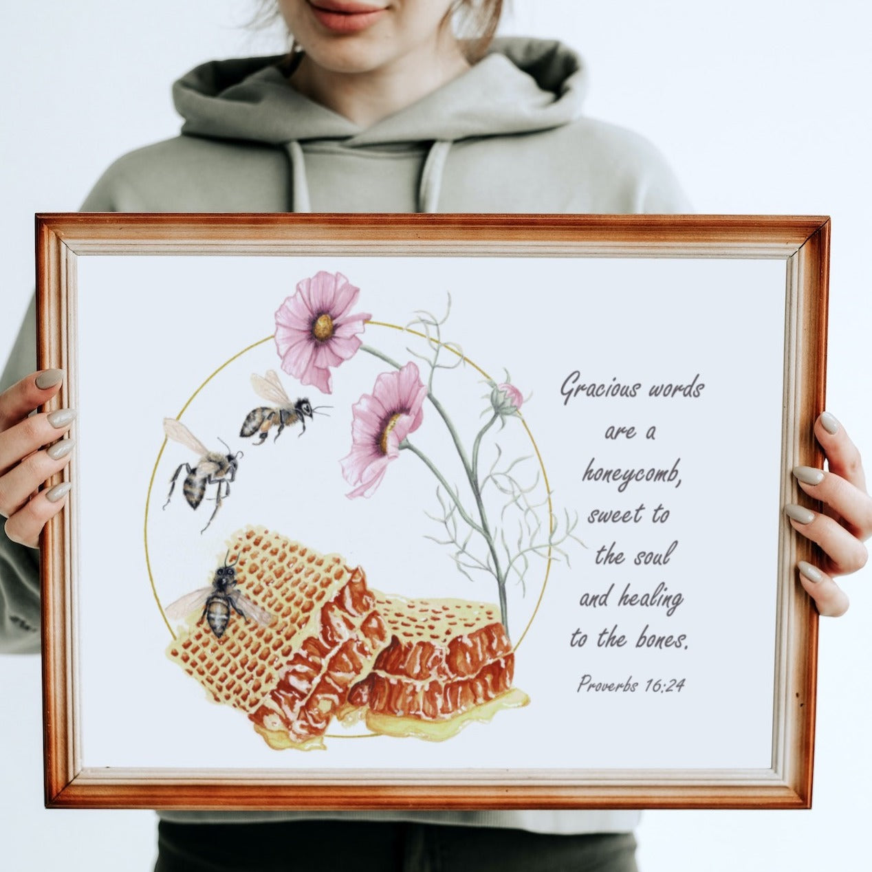 Honeybee Scripture Art Print - Proverbs 16:24