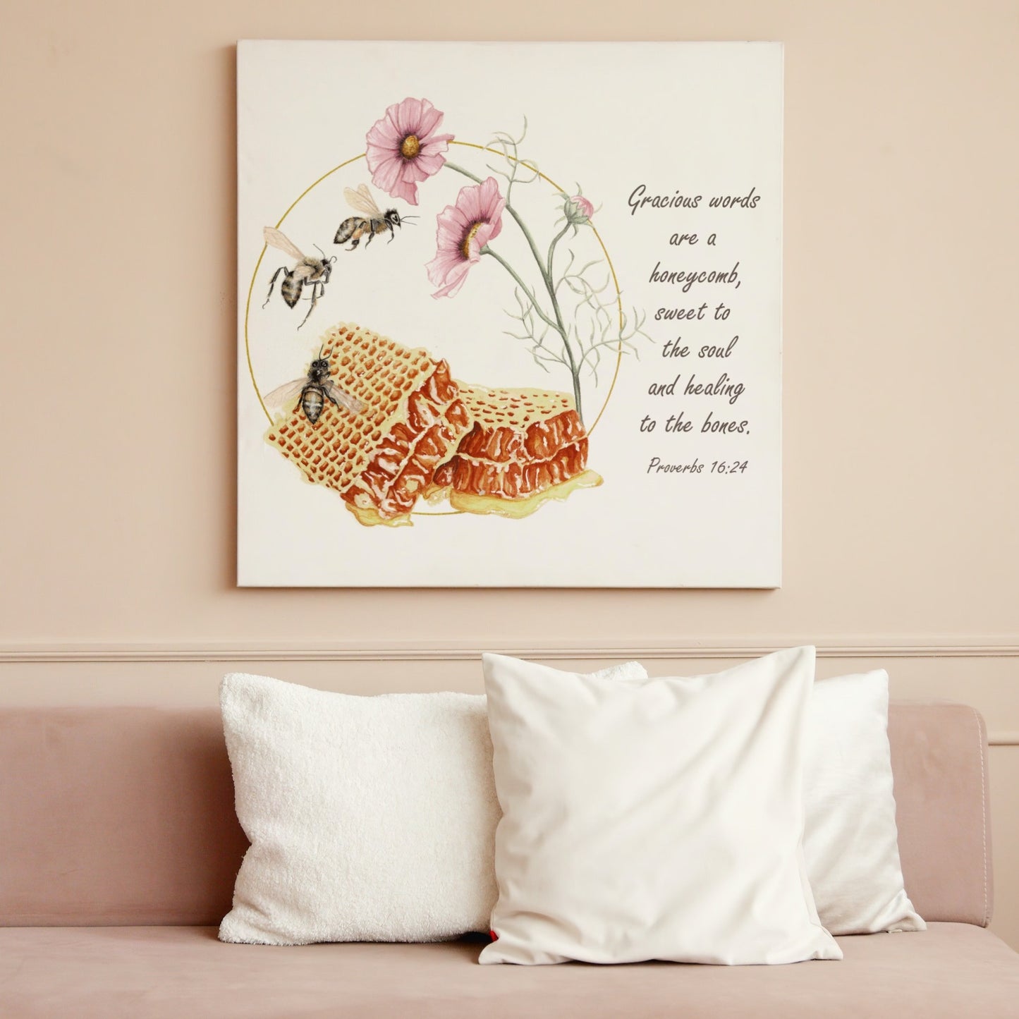 Honeybee Scripture Art Print - Proverbs 16:24