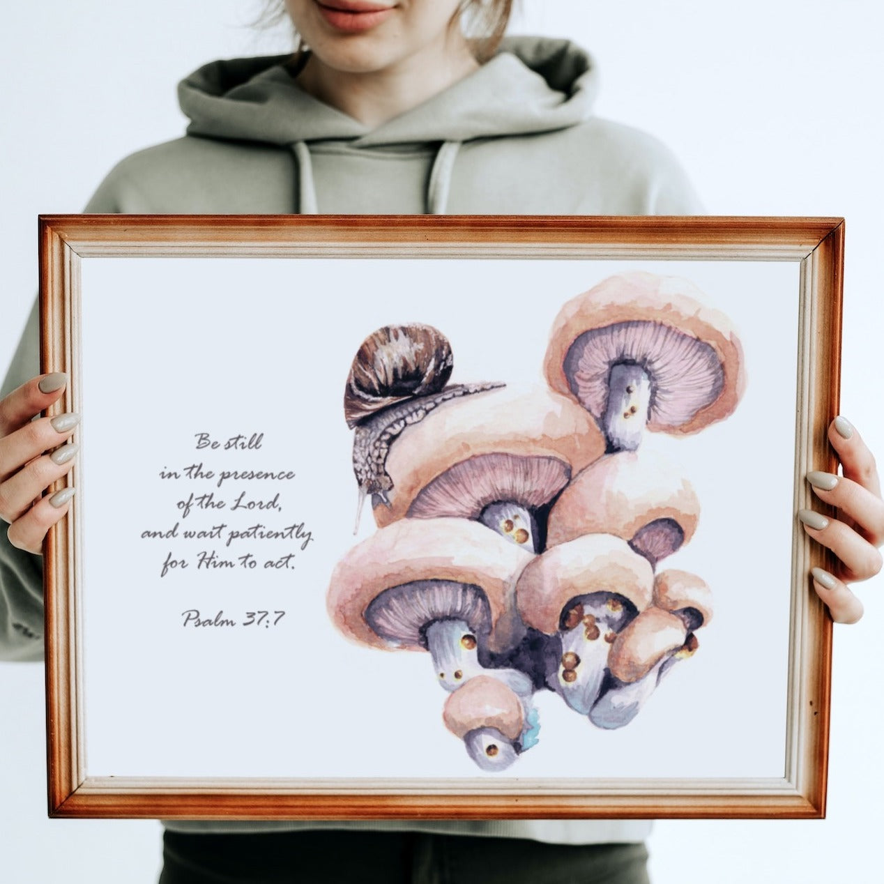 Snail and Mushroom Scripture Art Print - Psalm 37:7